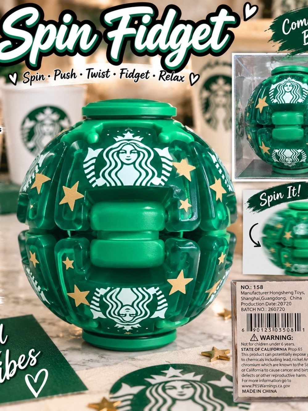 Green and Gold Spin Fidget Puzzle Ball